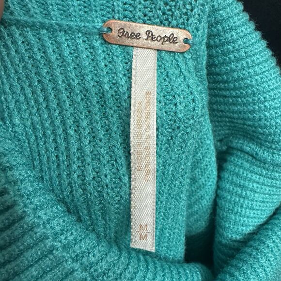 Free People Sweater Medium Womens Slouchy Ribbed Oversized Turquoise Minimalist - Picture 10 of 10